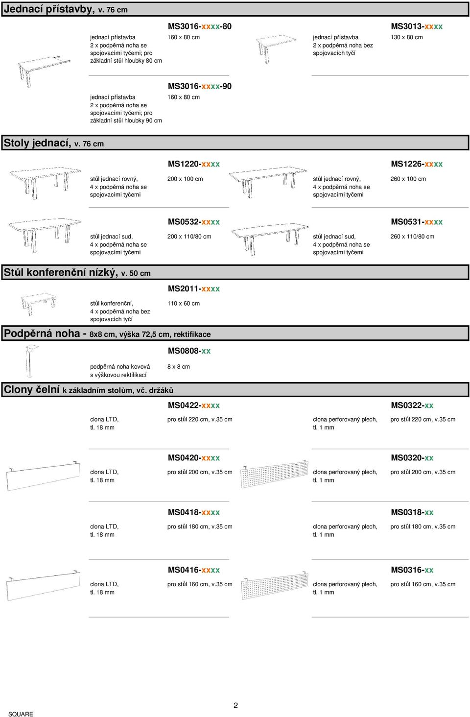 x ; pro základní stůl hloubky 90 cm Stoly jednací, v.