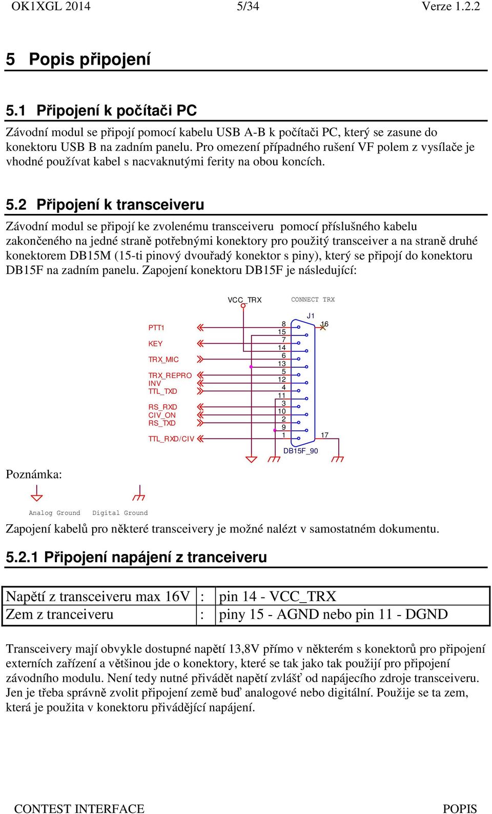 2 Připojení k transceiveru Závodní modul se připojí ke zvolenému transceiveru pomocí příslušného kabelu zakončeného na jedné straně potřebnými konektory pro použitý transceiver a na straně druhé