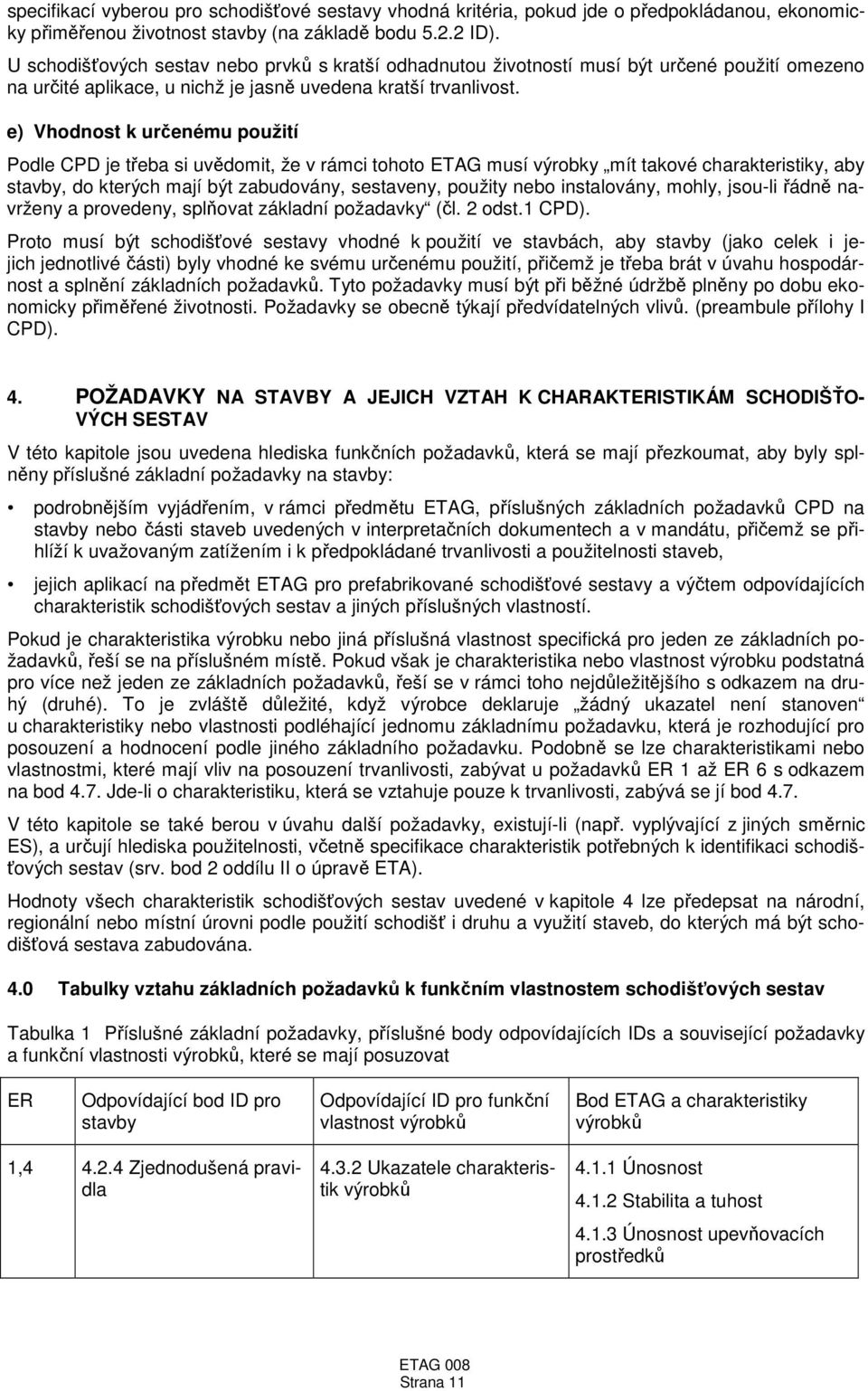 e) Vhodnost k určenému použití Podle CPD je třeba si uvědomit, že v rámci tohoto ETAG musí výrobky mít takové charakteristiky, aby stavby, do kterých mají být zabudovány, sestaveny, použity nebo