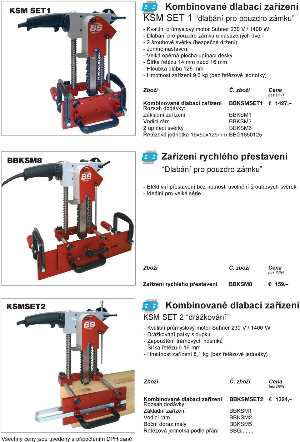 svěrky Řetězvá jedntka 1650125mm KSMSET1 KSM8 1427, KSM1 KSM2 KSM6 G1650125 Zařízení rychléh přestavení Dlabání pr puzdr zámku Efektivní přestavení bez nutnsti uvlnění šrubvých svěrek Ideální pr