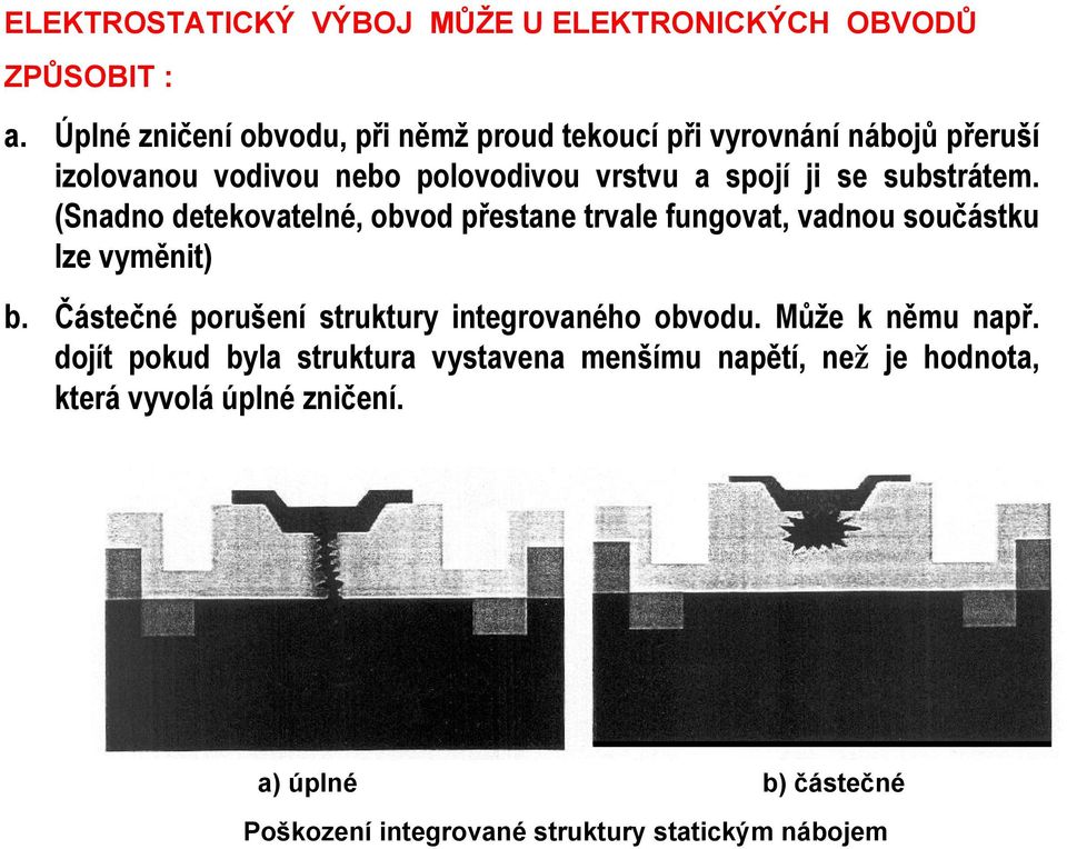 substrátem. (Snadno detekovatelné, obvod přestane trvale fungovat, vadnou součástku lze vyměnit) b.