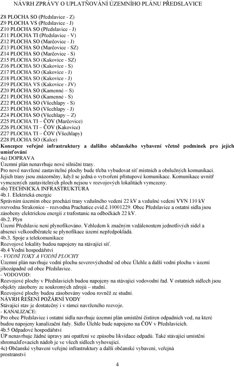 PLOCHA SO (Kamenné - S) Z22 PLOCHA SO (Všechlapy - S) Z23 PLOCHA SO (Všechlapy - J) Z24 PLOCHA SO (Všechlapy Z) Z25 PLOCHA TI ČOV (Marčovice) Z26 PLOCHA TI ČOV (Kakovice) Z27 PLOCHA TI ČOV