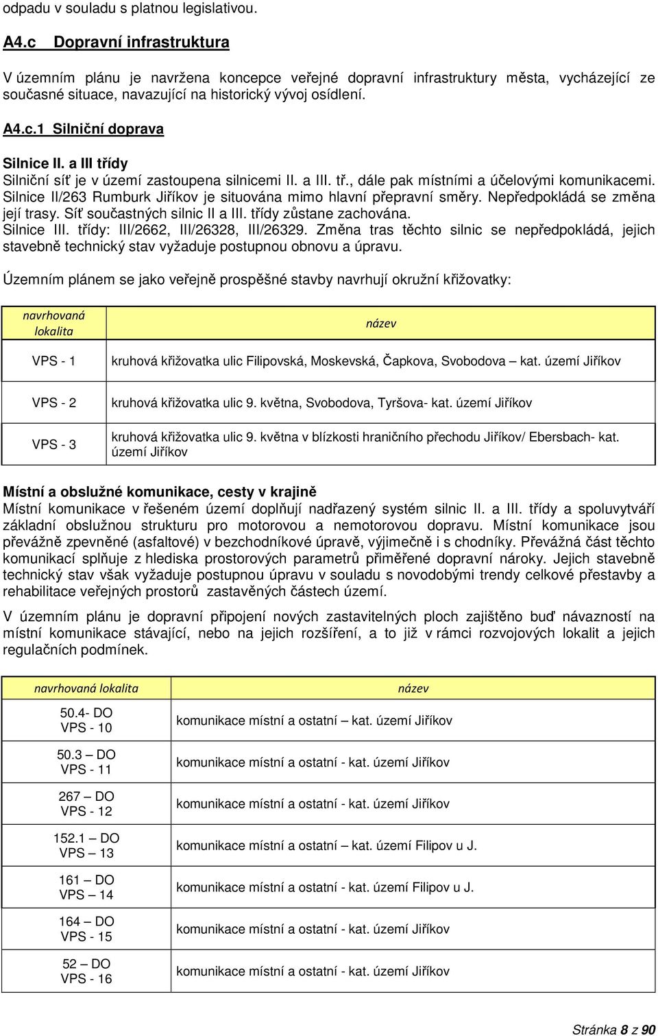 a III třídy Silniční síť je v území zastoupena silnicemi II. a III. tř., dále pak místními a účelovými komunikacemi. Silnice II/263 Rumburk Jiříkov je situována mimo hlavní přepravní směry.