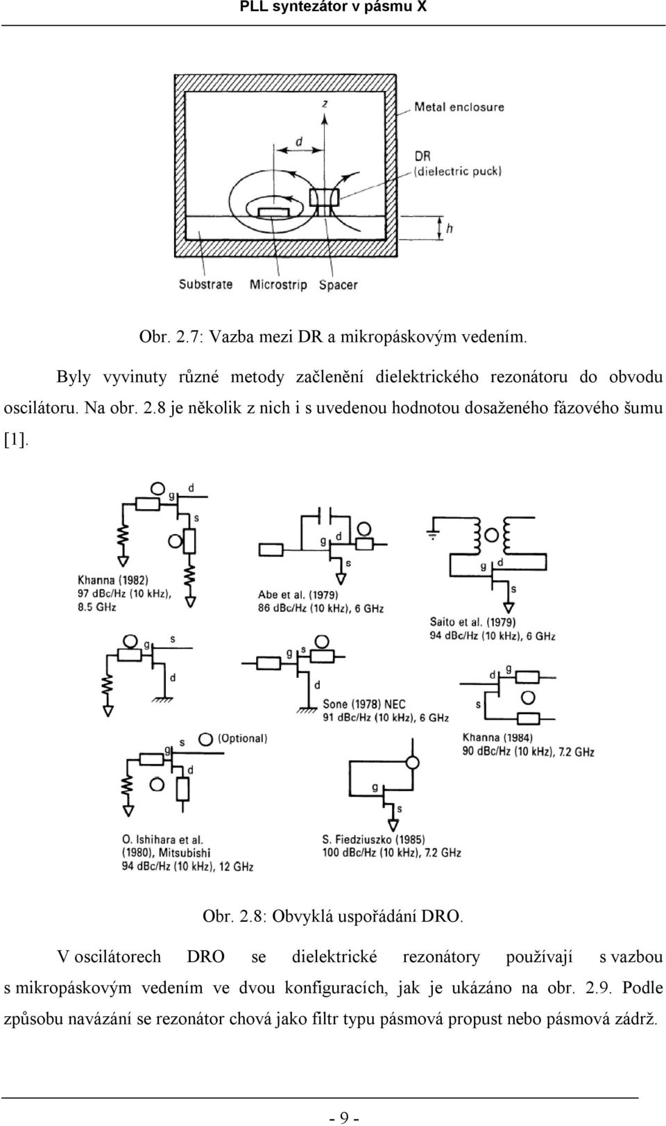 8 je několik z nich i s uvedenou hodnotou dosaženého fázového šumu [1]. Obr. 2.8: Obvyklá uspořádání DRO.