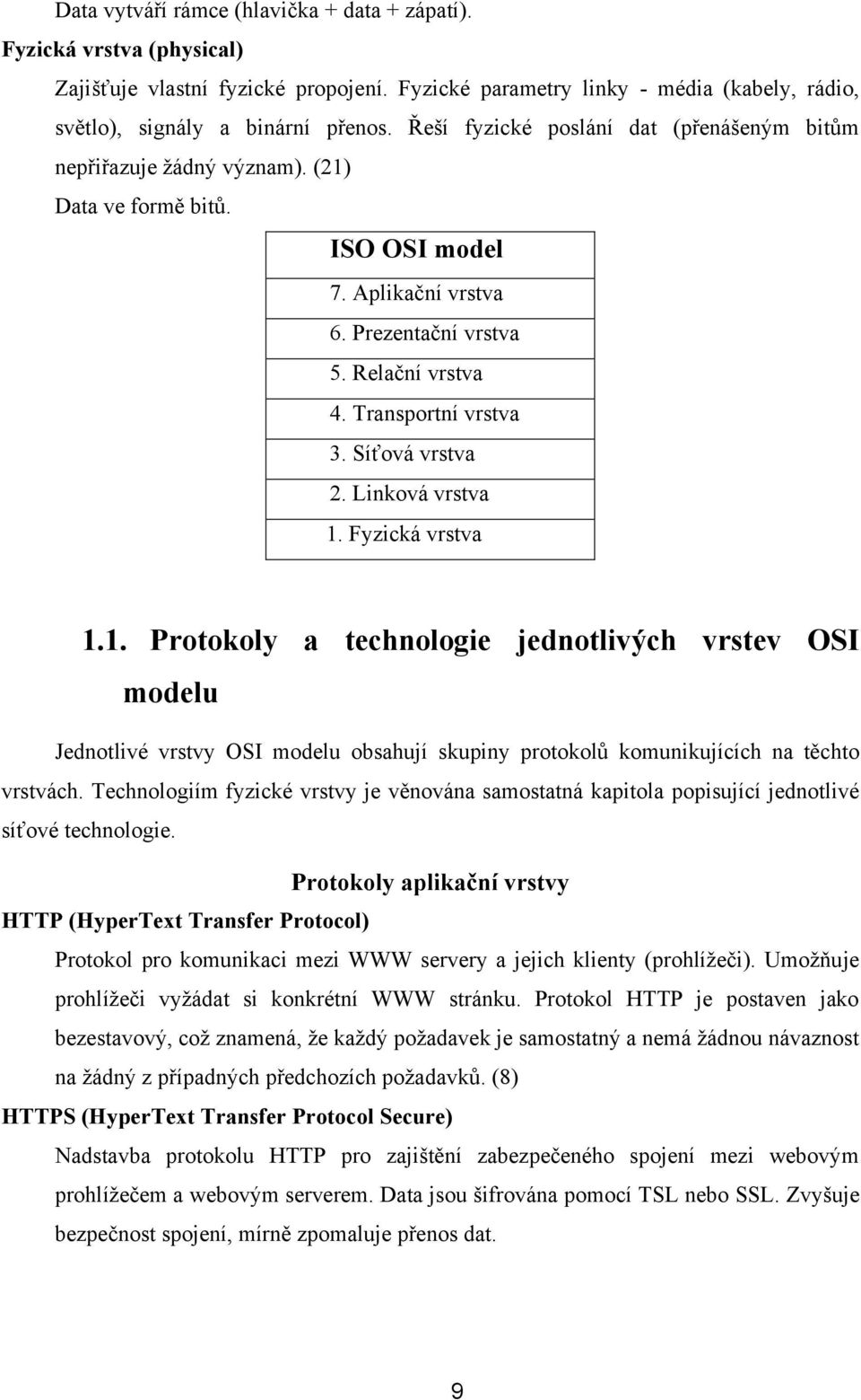 Síťová vrstva 2. Linková vrstva 1. Fyzická vrstva 1.1. Protokoly a technologie jednotlivých vrstev OSI modelu Jednotlivé vrstvy OSI modelu obsahují skupiny protokolů komunikujících na těchto vrstvách.