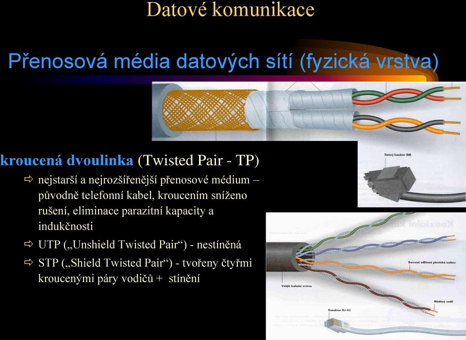 sníženo rušení, eliminace parazitní kapacity a indukčnosti UTP ( Unshield Twisted Pair