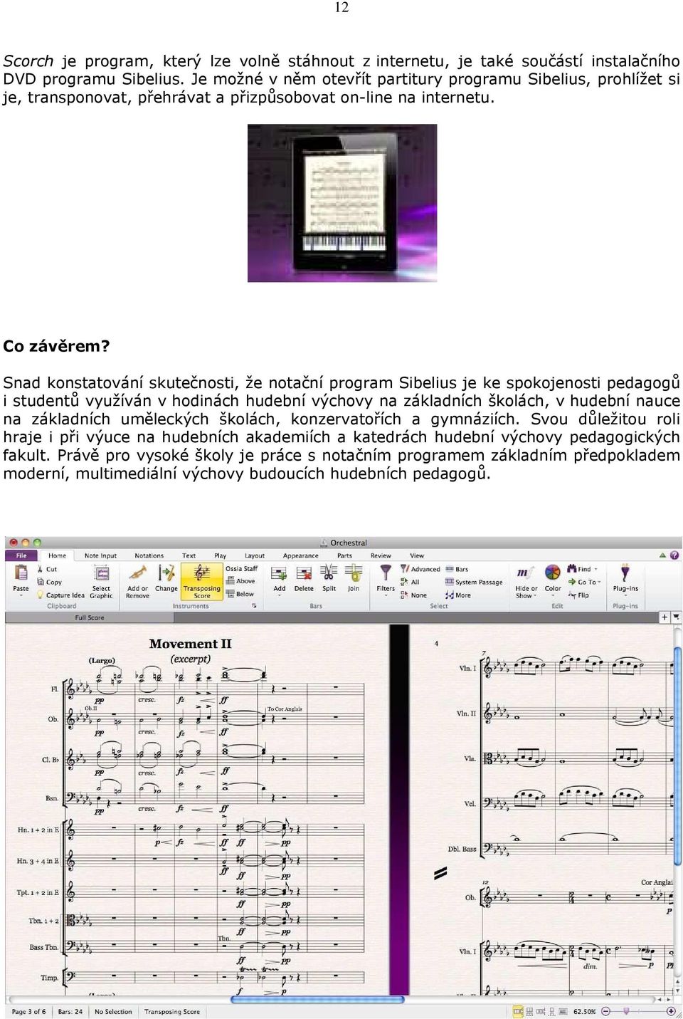 Snad konstatování skutečnosti, že notační program Sibelius je ke spokojenosti pedagogů i studentů využíván v hodinách hudební výchovy na základních školách, v hudební nauce na