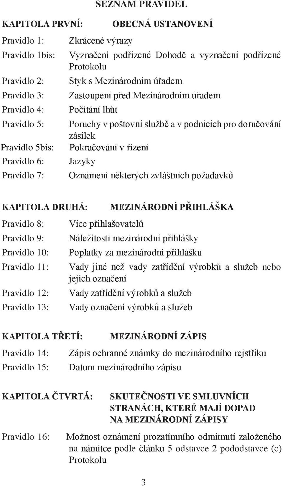 Jazyky Oznámení některých zvláštních požadavků KAPITOLA DRUHÁ: Pravidlo 8: Pravidlo 9: Pravidlo 10: Pravidlo 11: Pravidlo 12: Pravidlo 13: Více přihlašovatelů MEZINÁRODNÍ PŘIHLÁŠKA Náležitosti