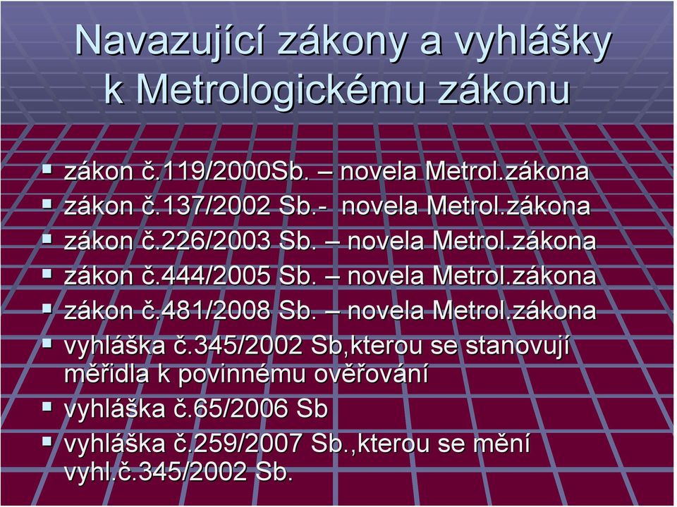 novela Metrol.z.zákona zákon č.481/2008 Sb. novela Metrol.z.zákona vyhláš áška č.