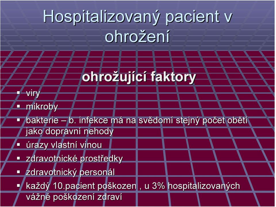 infekce mám na svědom domí stejný počet obětí jako dopravní nehody úrazy