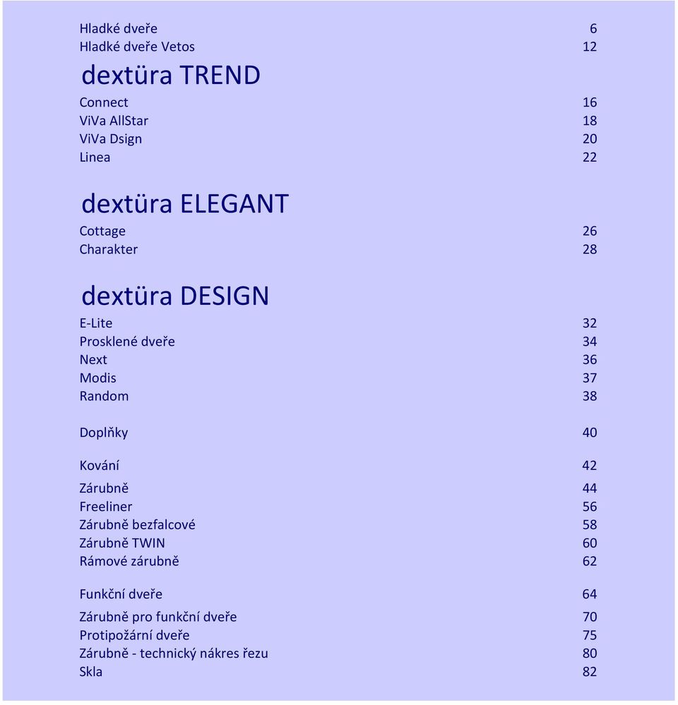 Random 38 Doplňky 40 Kování 42 Zárubně 44 Freeliner 56 Zárubně bezfalcové 58 Zárubně TWIN 60 Rámové