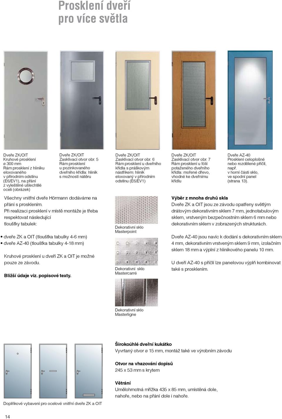 6 Rám prosklení u dveřního křídla s práškovým nástřikem: hliník eloxovaný v přírodním odstínu (E6/EV1) Dveře ZK/OIT Zasklívací otvor obr.