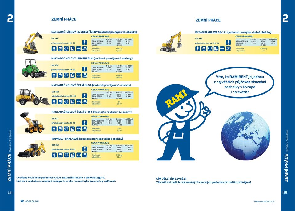 90-91 CENA BEZ DPH 4 125 3 506 3 094 CENA S DPH 4 991 4 243 3 743 KAUCE 85 000 17 000 kg objem lžíce 1 m 3 NAKLADAČ KOLOVÝ UNIVERZÁLNÍ (možnost pronájmu vč. obsluhy) 144 434 příslušenství na str.
