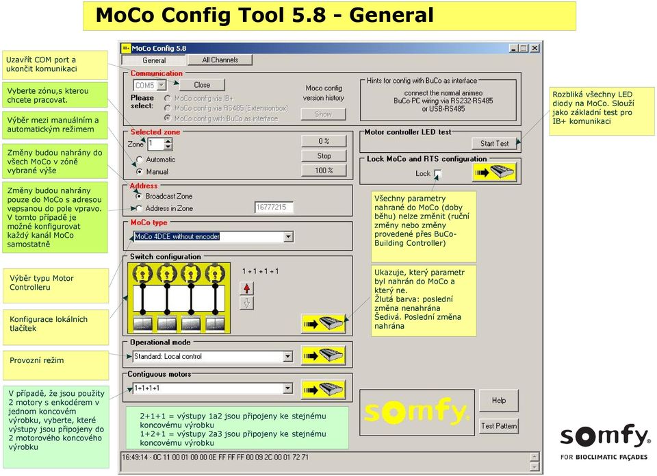 V tomto případě je možné konfigurovat každý kanál MoCo samostatně Všechny parametry nahrané do MoCo (doby běhu) nelze změnit (ruční změny nebo změny provedené přes BuCo- Building Controller) Výběr