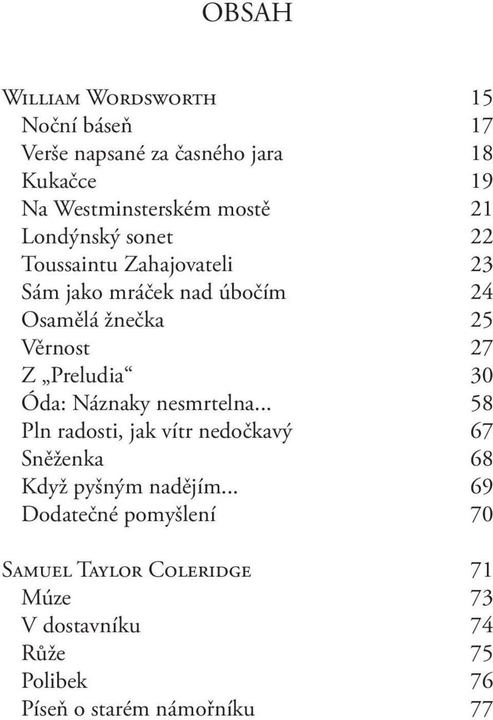 Preludia 30 Óda: Náznaky nesmrtelna... 58 Pln radosti, jak vítr nedočkavý 67 Sněženka 68 Když pyšným nadějím.