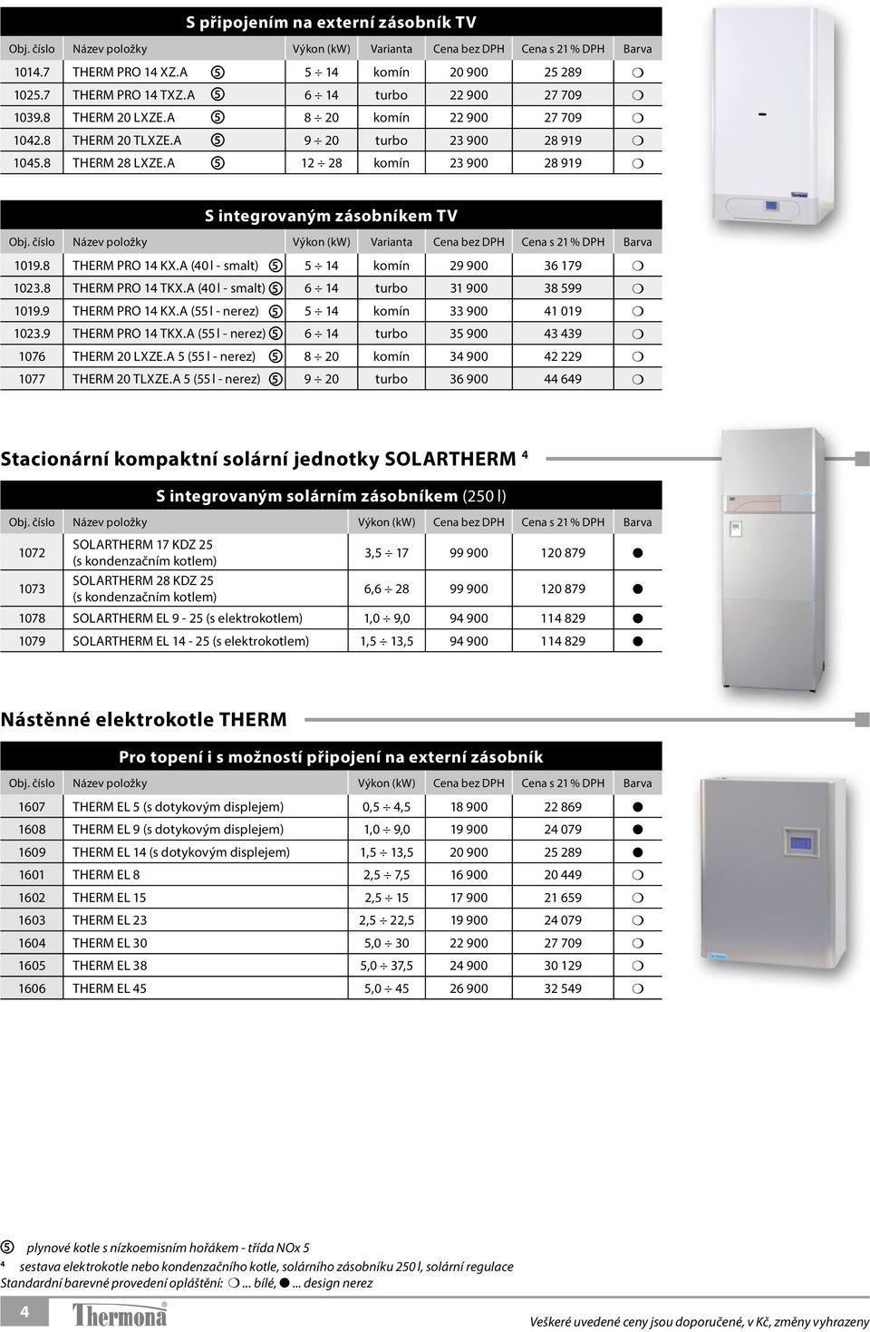 A 5 12 28 komín 23 900 28 919 S integrovaným zásobníkem TV Výkon (kw) Varianta Cena Cena Barva 1019.8 THERM PRO 14 KX.A (40 l - smalt) 5 5 14 komín 29 900 36 179 1023.8 THERM PRO 14 TKX.