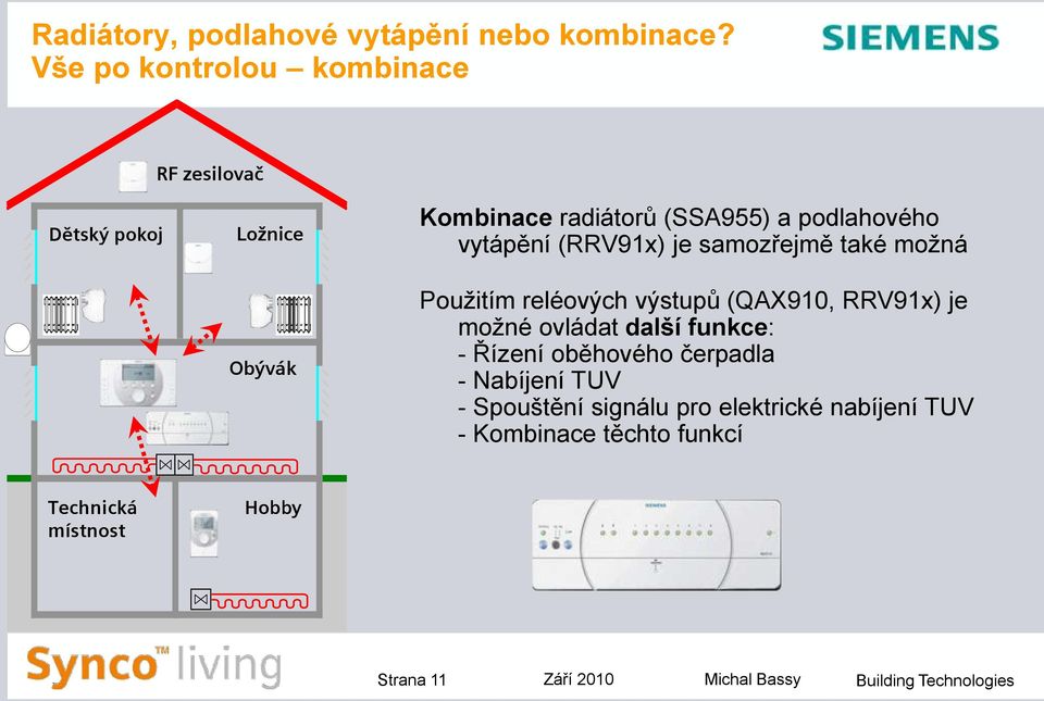 vytápění (RRV91x) je samozřejmě také možná Použitím reléových výstupů (QAX910, RRV91x) je možné ovládat další