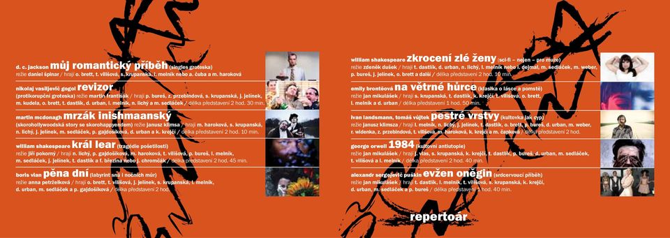 melník, n. lichý a m. sedláček / délka představení 2 hod. 30 min. martin mcdonagh mrzák inishmaanský (skorohollywoodská story se skorohappyendem) režie janusz klimsa / hrají m. haroková, s.