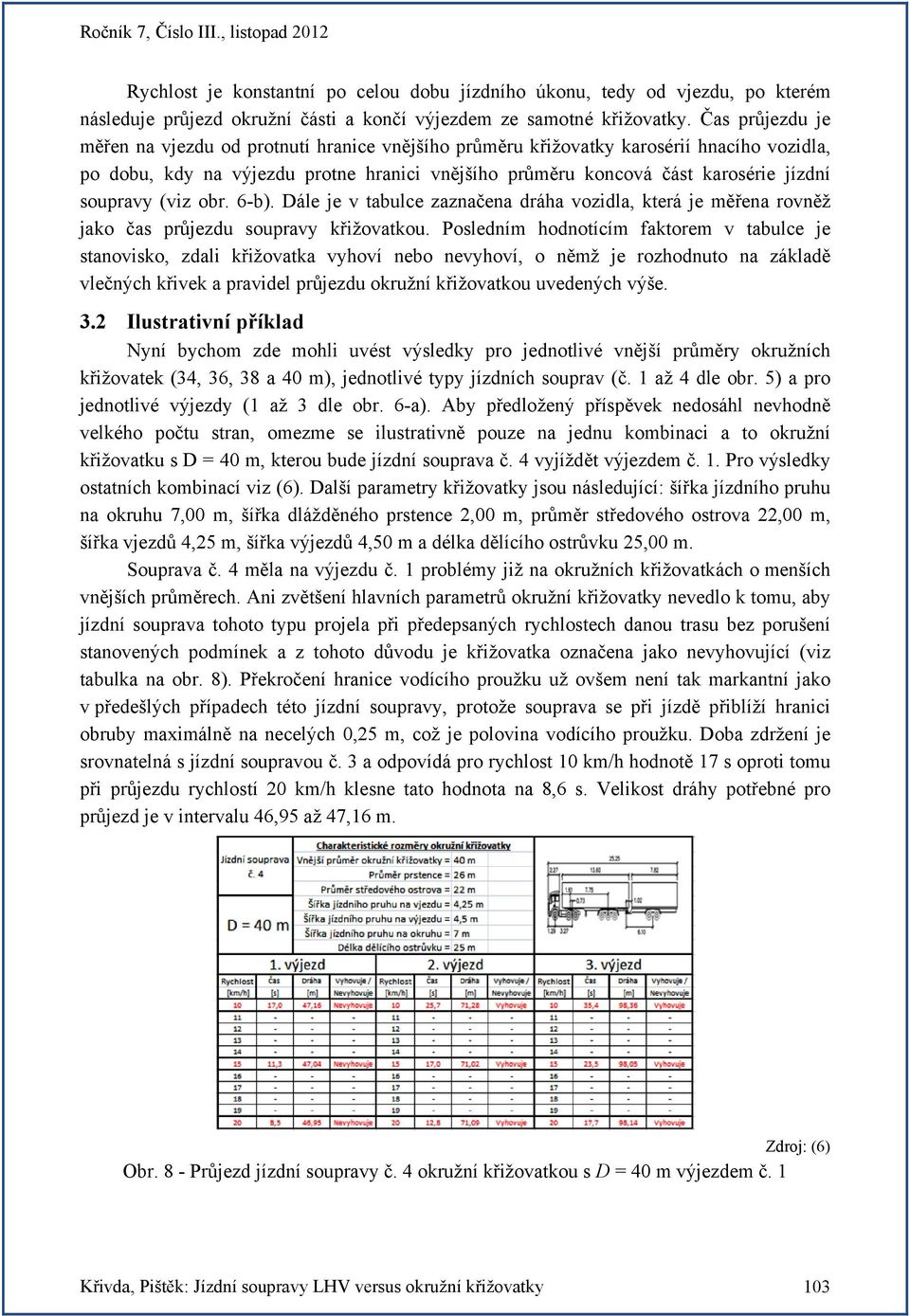 soupravy (viz obr. 6-b). Dále je v tabulce zaznačena dráha vozidla, která je měřena rovněž jako čas průjezdu soupravy křižovatkou.