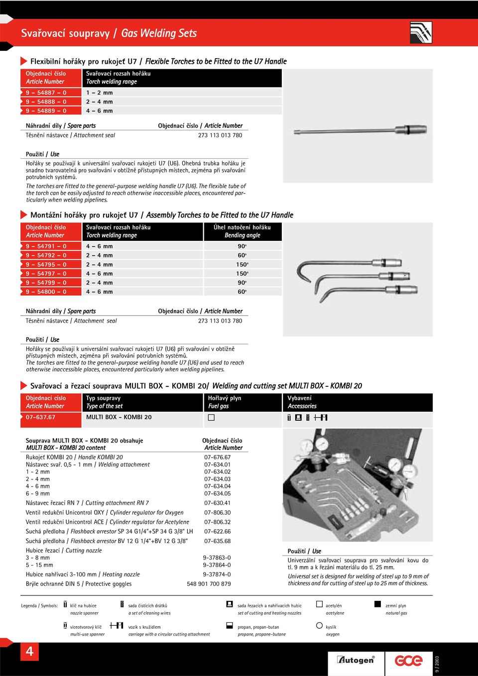 The torches are fitted to the general-purpose welding handle U7 (U6).