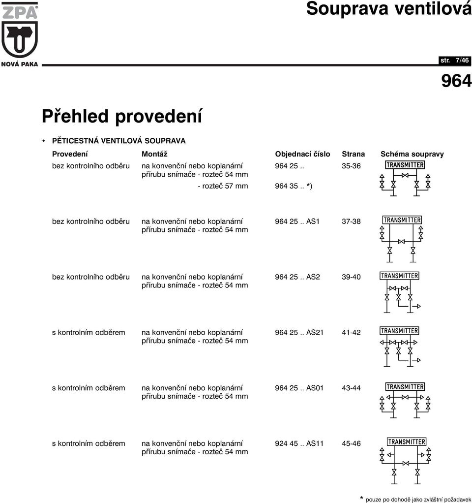 . AS 37-38 přírubu snímače - rozteč 54 mm bez kontrolního odběru na konvenční nebo koplanární 25.. AS2 39-40 přírubu snímače - rozteč 54 mm s kontrolním odběrem na konvenční nebo koplanární 25.