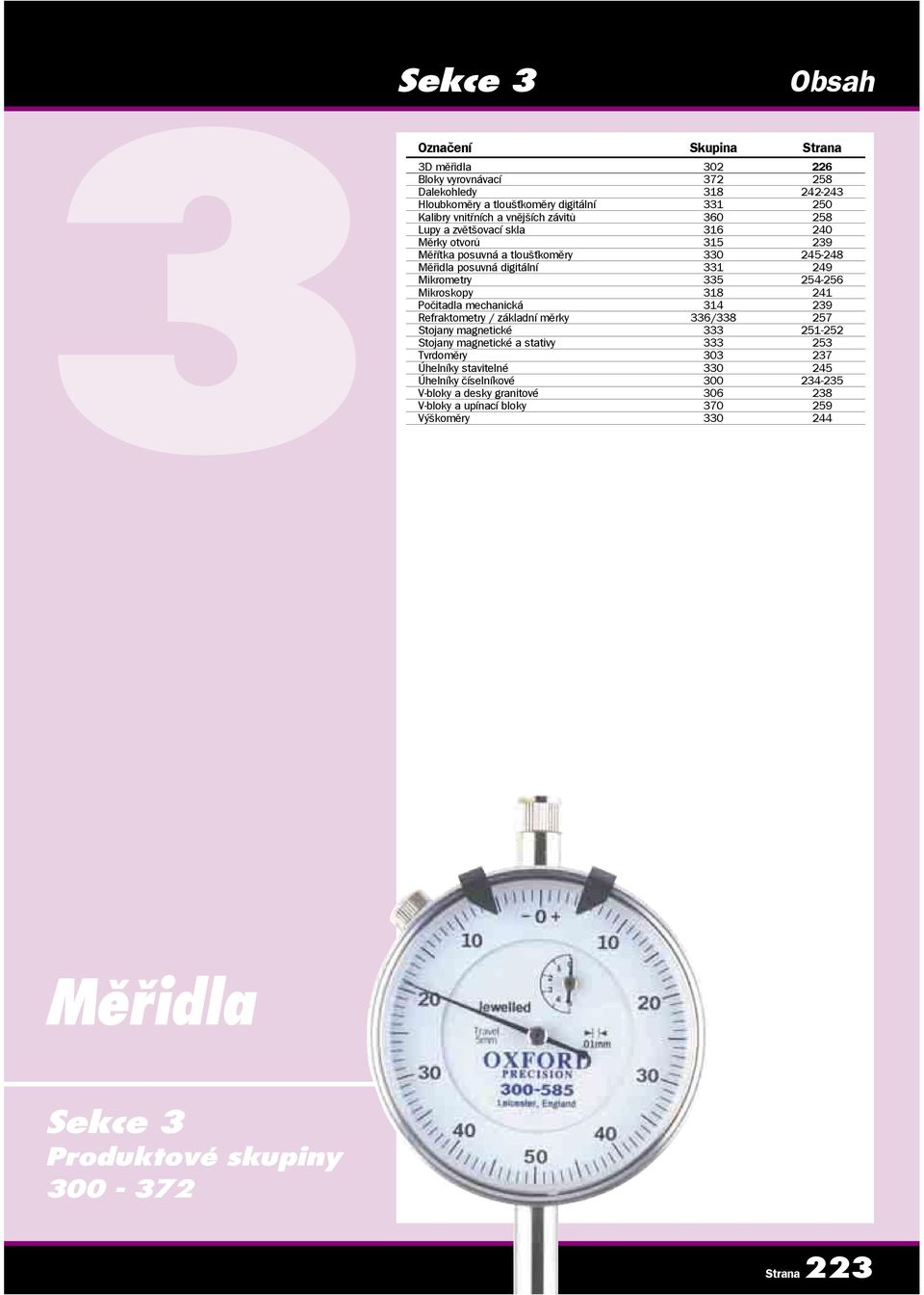 Mikroskopy 318 241 Poèitadla mechanická 314 239 Refraktometry / základní mìrky 336/338 257 Stojany magnetické 333 251-252 Stojany magnetické a stativy 333 253 Tvrdomìry 303 237