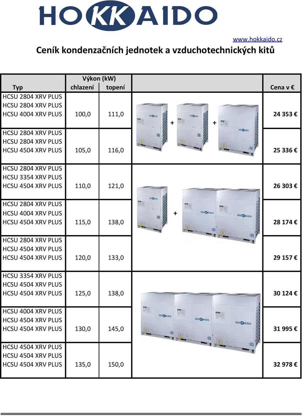chlazení topení Cena v HCSU 4004 XRV PLUS 100,0 111,0 24 353 + + 105,0 116,0 25