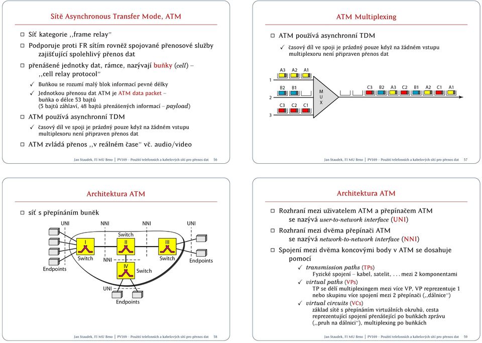 informac { payload) ATM pouzv a asynchronn TDM ATM Multiplexing ATM pouzv a asynchronn TDM casov y dl ve spoji je pr azdn y pouze kdyz na z adn em vstupu multiplexoru nen pripraven p casov y dl ve