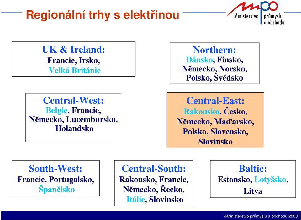 Rakousko, Česko, Německo, Maďarsko, Polsko, Slovensko, Slovinsko South-West: Francie, Portugalsko,