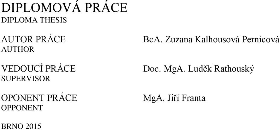 OPPONENT BcA. Zuzana Kalhousová Pernicová Doc.