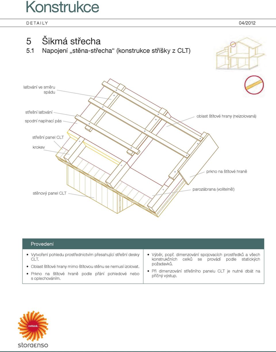 štítové hrany (neizolovaná) střešní panel CLT krokev prkno na štítové hraně parozábrana (volitelně!