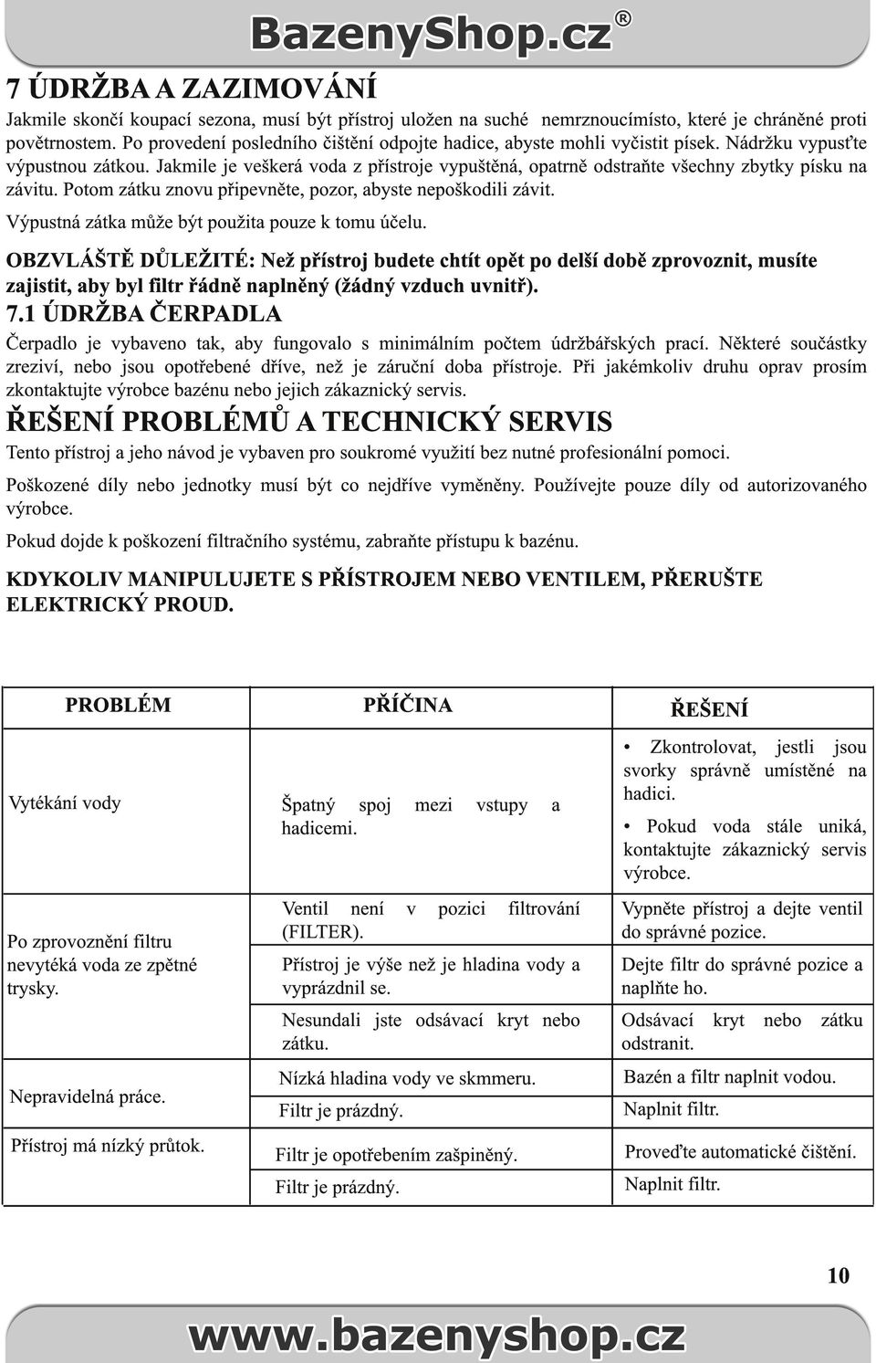 Jakmile je veškerá voda z přístroje vypuštěná, opatrně odstraňte všechny zbytky písku na závitu. Potom zátku znovu připevněte, pozor, abyste nepoškodili závit.