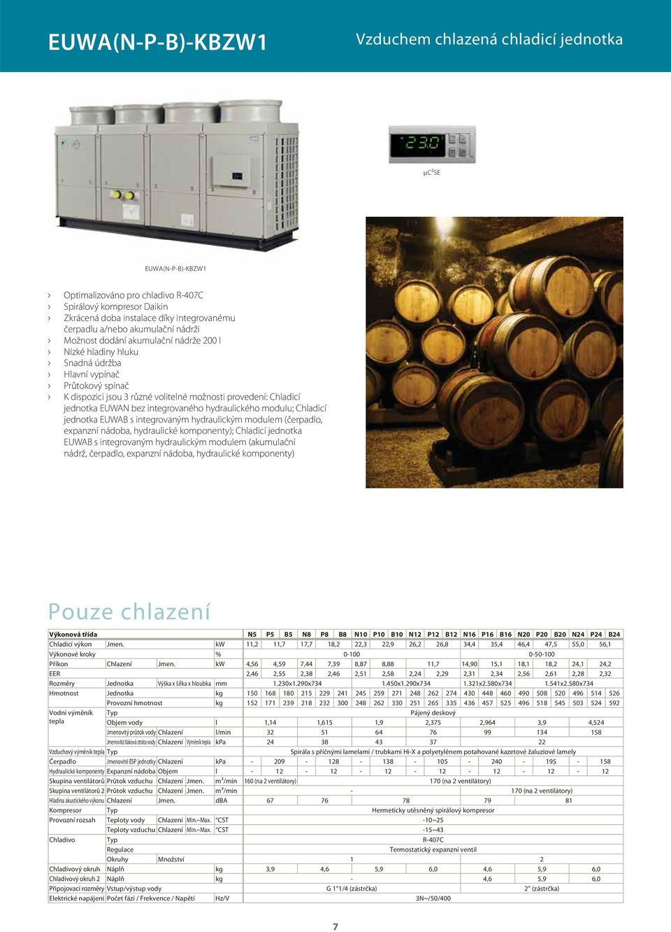 EUWAN bez integrovaného hydraulického modulu; Chladicí jednotka EUWAB s integrovaným hydraulickým modulem (čerpadlo, expanzní nádoba, hydraulické komponenty); Chladicí jednotka EUWAB s integrovaným