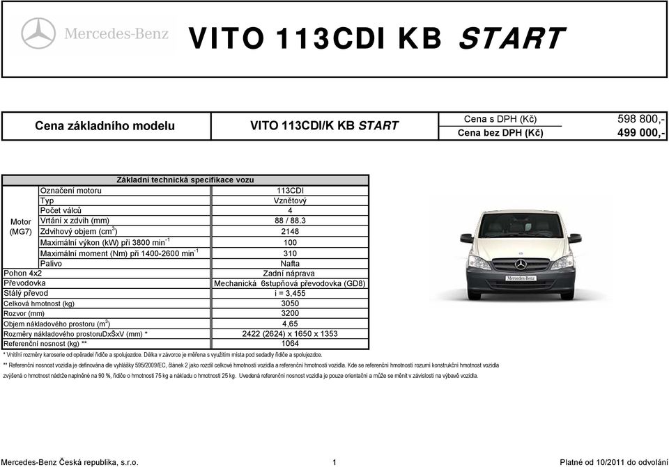 3 2148 100 Maximální moment (Nm) při 1400-2600 min -1 310 Palivo Nafta Pohon 4x2 Zadní náprava Převodovka Mechanická 6stupňová převodovka (GD8) Stálý převod i = 3,455 Celková hmotnost (kg) 3050