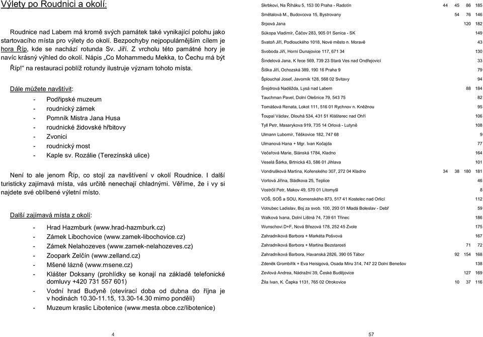 Bezpochyby nejpopulárnìjším cílem je hora Øíp, kde se nachází rotunda Sv. Jiøí. Z vrcholu této památné hory je navíc krásný výhled do okolí. Nápis Co Mohammedu Mekka, to Èechu má být Øíp!