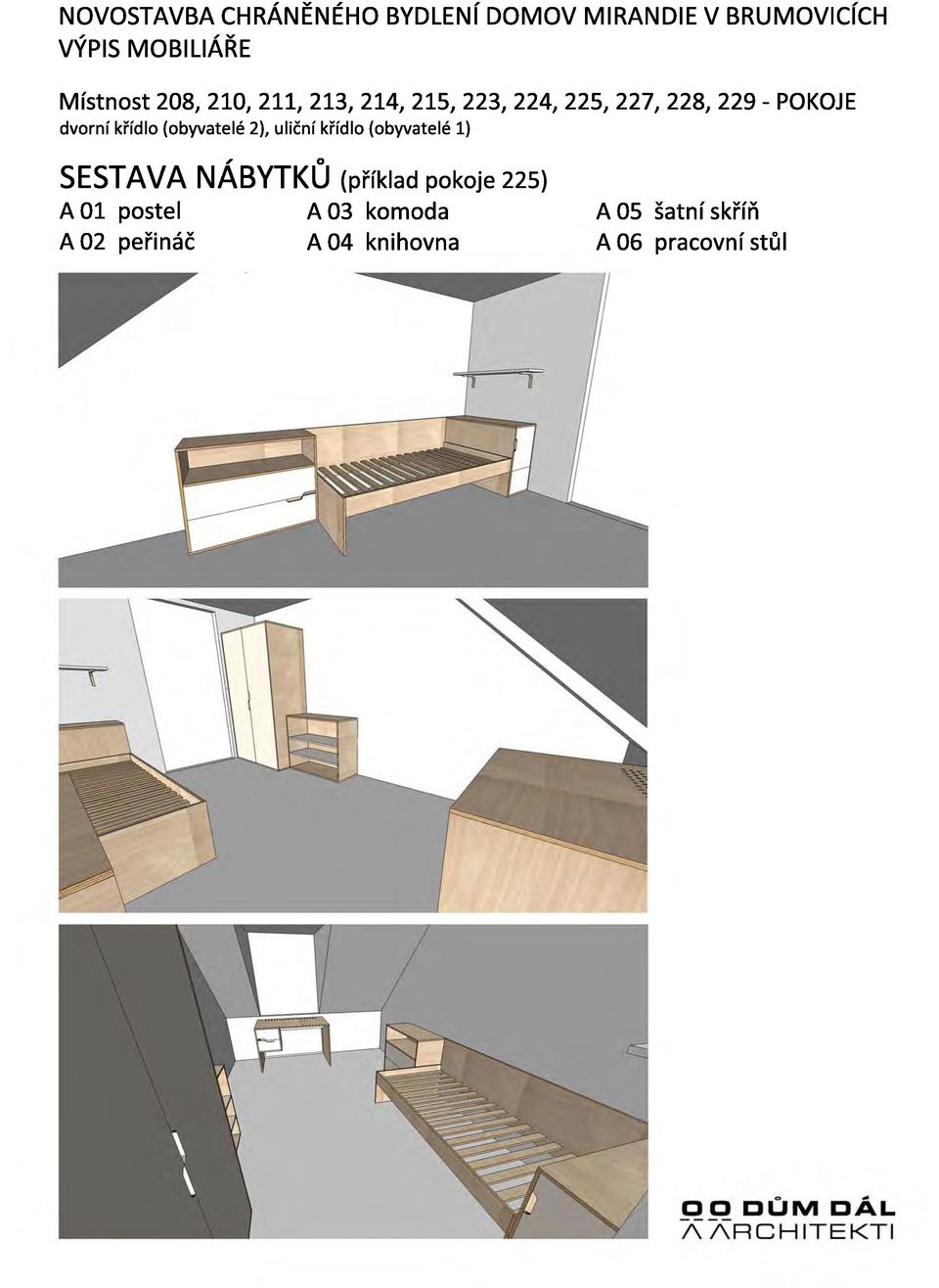 SESTAVA NABYTKU (příklad pokoje 22s) A 01 postel A 03 komoda A 05 šatní