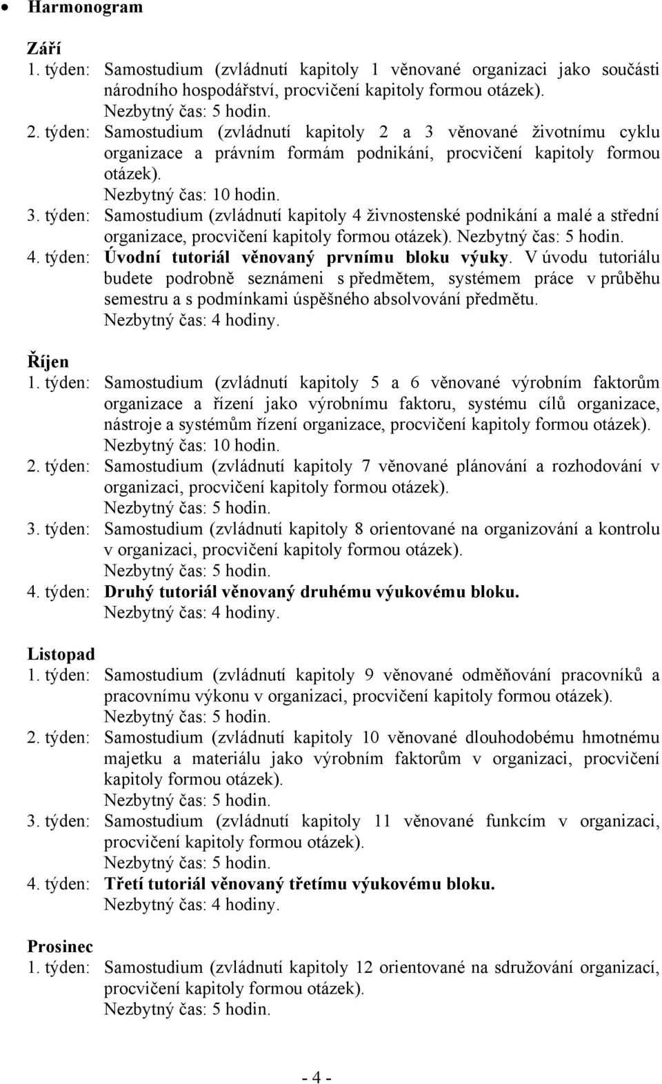 Nezbytný čas: 5 hodin. 4. týden: Úvodní tutoriál věnovaný prvnímu bloku výuky.