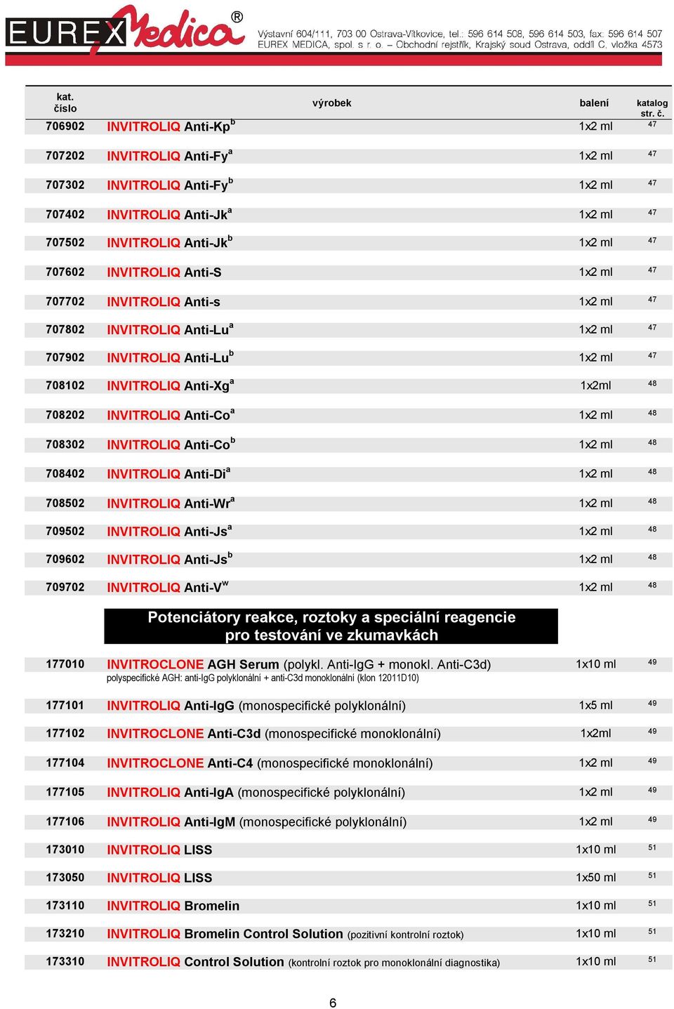 Anti-Co b 1x2 ml 708402 INVITROLIQ Anti-Di a 1x2 ml 7082 INVITROLIQ Anti-Wr a 1x2 ml 7092 INVITROLIQ Anti-Js a 1x2 ml 709602 INVITROLIQ Anti-Js b 1x2 ml 709702 INVITROLIQ Anti-V w 1x2 ml Potenciátory