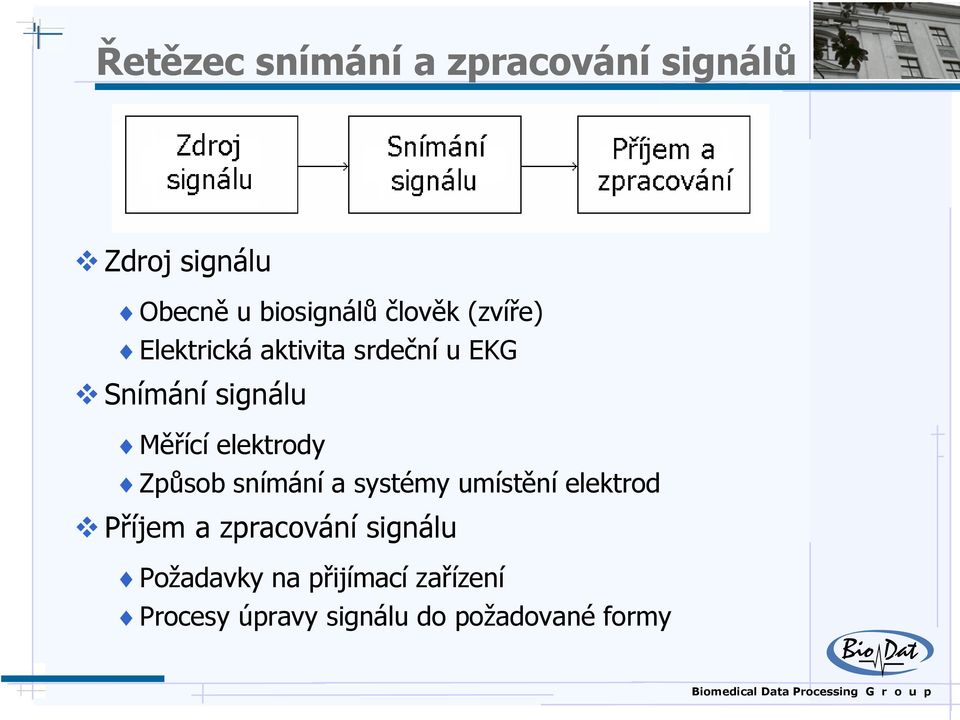 elektrody Způsob snímání a systémy umístění elektrod Příjem a zpracování