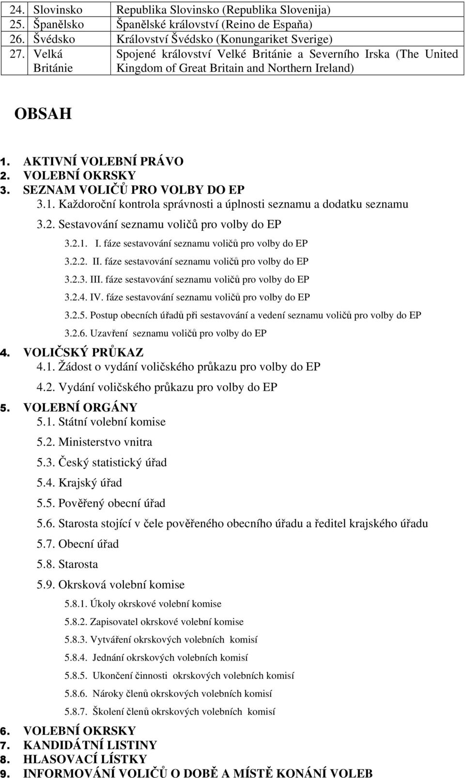 SEZNAM VOLIČŮ PRO VOLBY DO EP 3.1. Každoroční kontrola správnosti a úplnosti seznamu a dodatku seznamu 3.2. Sestavování seznamu voličů pro volby do EP 3.2.1. I.