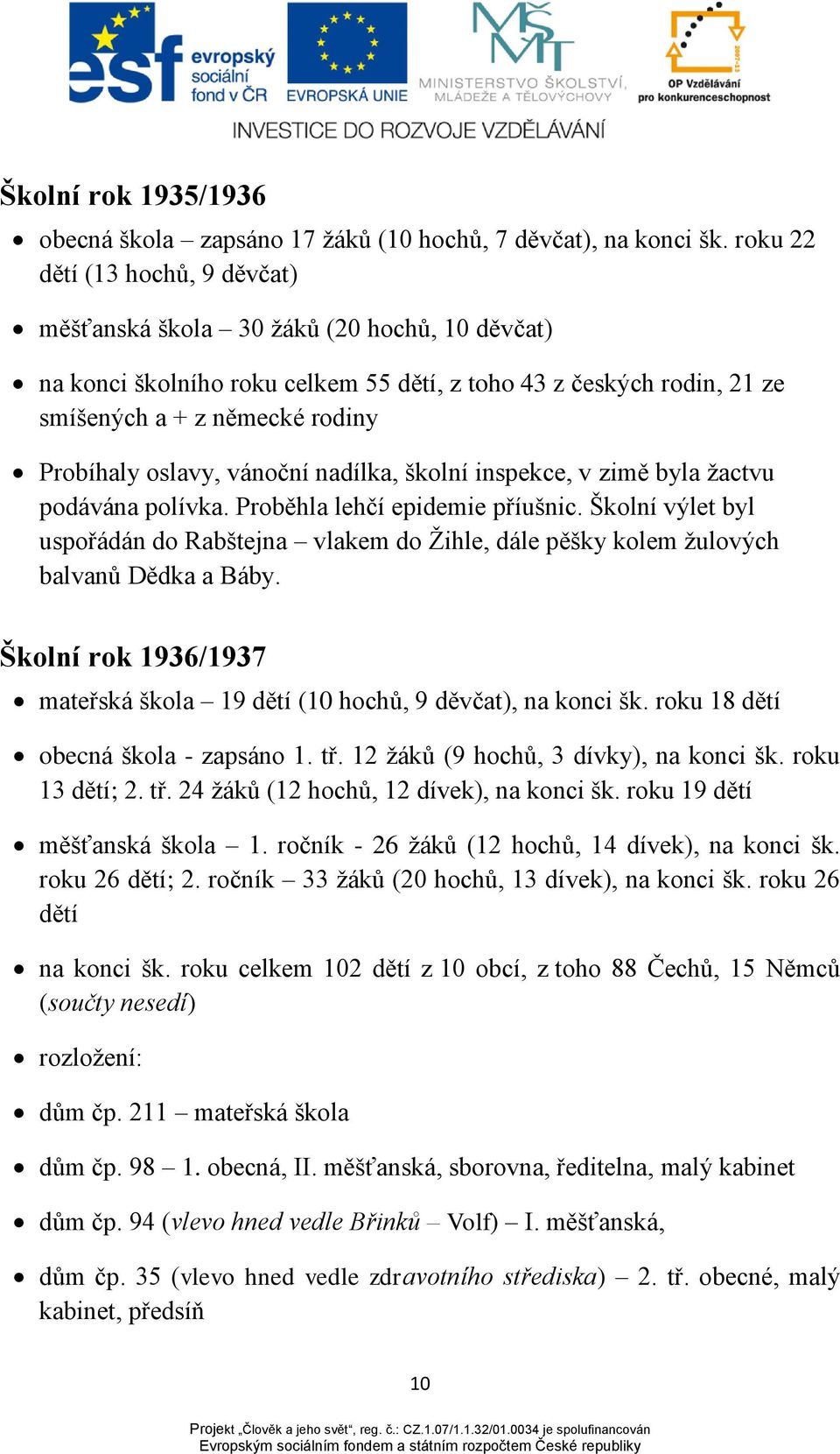 oslavy, vánoční nadílka, školní inspekce, v zimě byla žactvu podávána polívka. Proběhla lehčí epidemie příušnic.