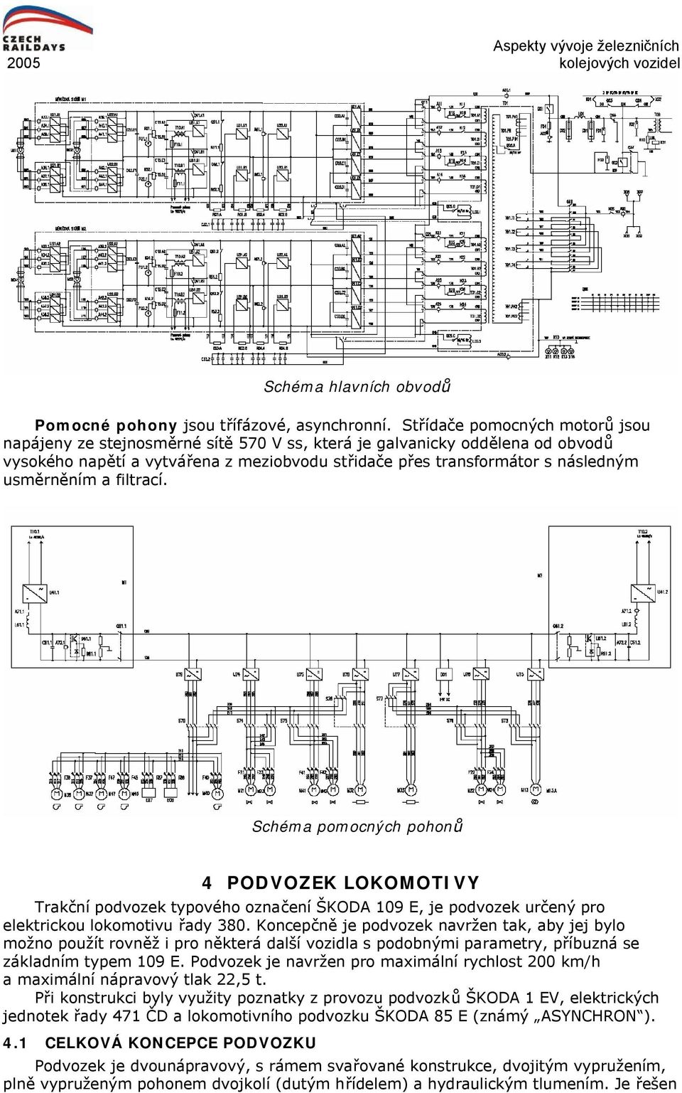 usměrněním a filtrací. Schéma pomocných pohonů 4 PODVOZEK LOKOMOTIVY Trakční podvozek typového označení ŠKODA 109 E, je podvozek určený pro elektrickou lokomotivu řady 380.