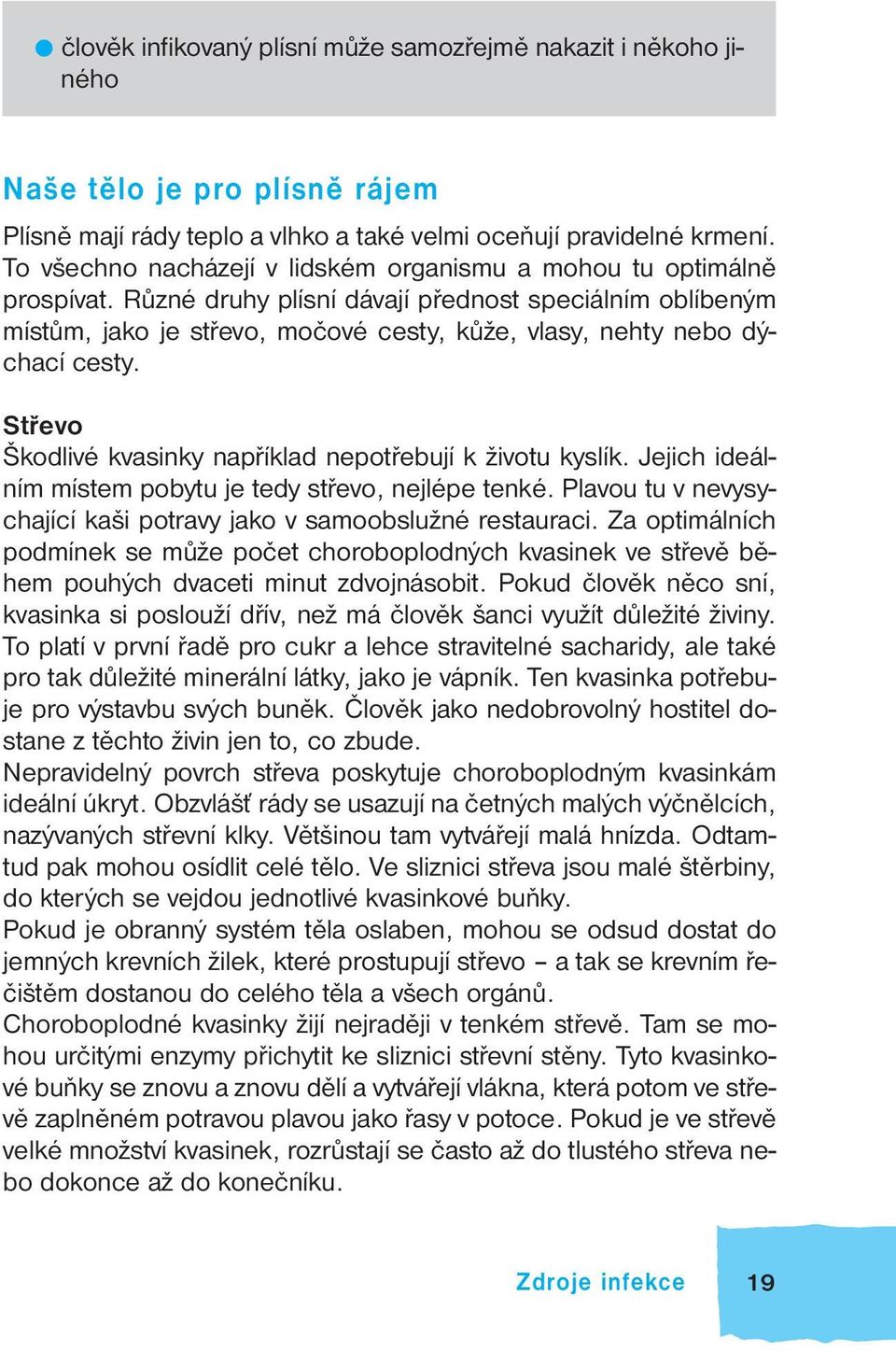 Různé druhy plísní dávají přednost speciálním oblíbeným místům, jako je střevo, močové cesty, kůže, vlasy, nehty nebo dýchací cesty. Střevo Škodlivé kvasinky například nepotřebují k životu kyslík.