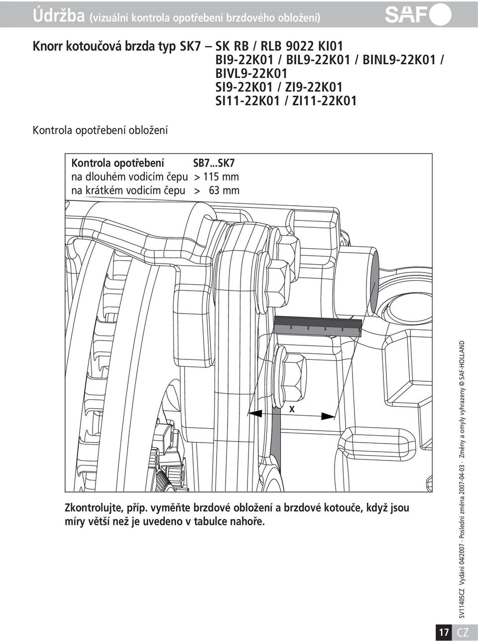 opotřebení obložení Kontrola opotřebení SB7.