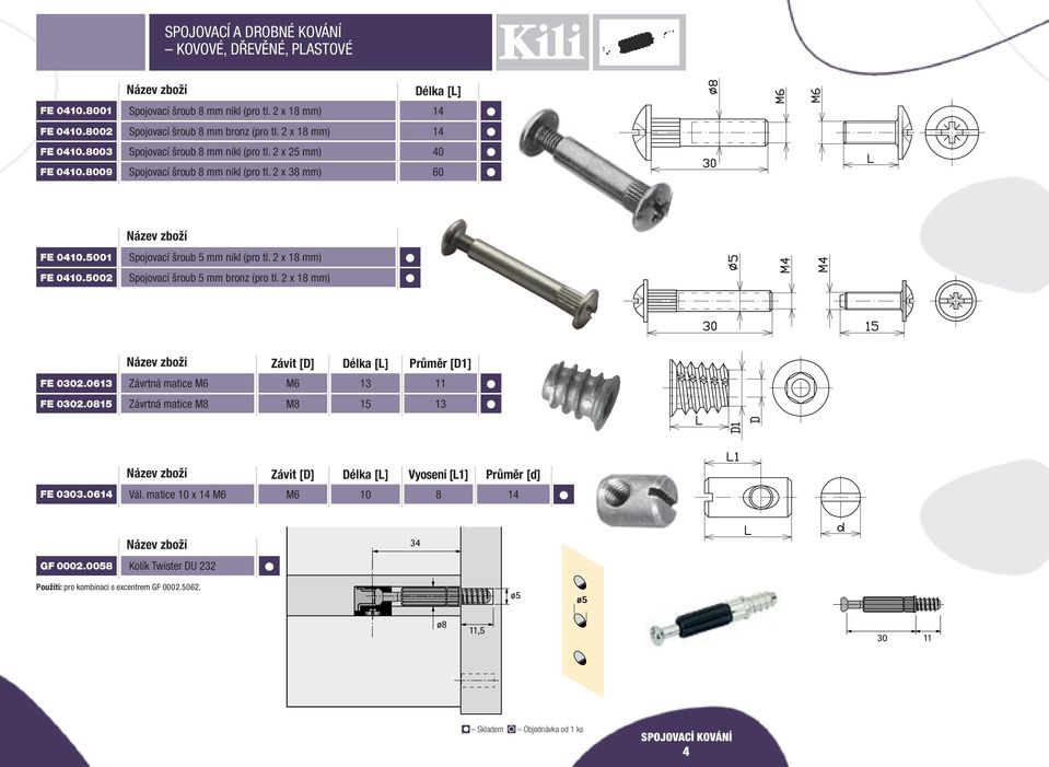 2 x 1 mm) Závit [D] Průměr [D1] FE 0302.06 Závrtná matice M6 M6 11 FE 0302.01 Závrtná matice M M 1 Závit [D] Vyosení [L1] Průměr [d] FE 0303.061 Vál.