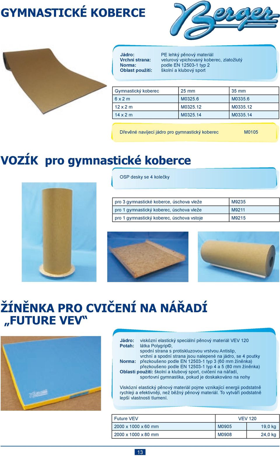14 Dřevěné navíjecí jádro pro gymnastický koberec M0105 VOZÍK pro gymnastické koberce OSP desky se 4 kolečky pro 3 gymnastické koberce, úschova vleže pro 1 gymnastický koberec, úschova vleže pro 1