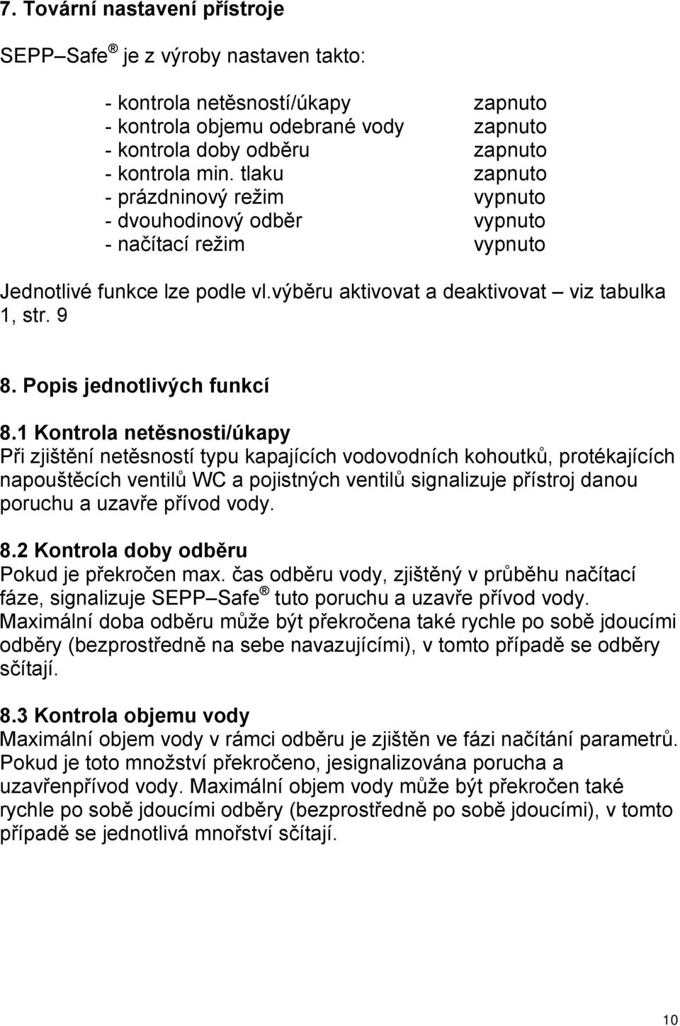 Popis jednotlivých funkcí 8.