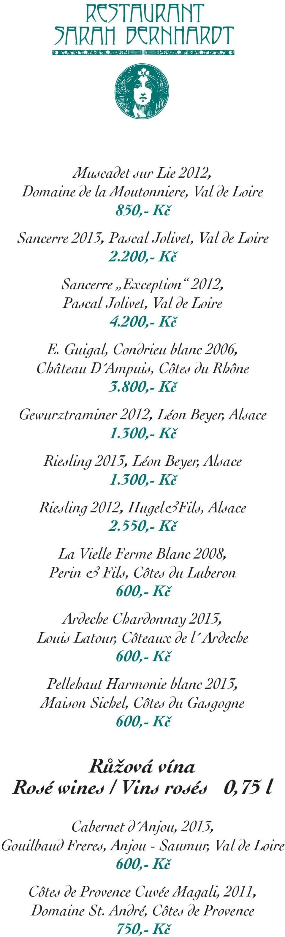 300,- Kč Riesling 2012, Hugel&Fils, Alsace 2.