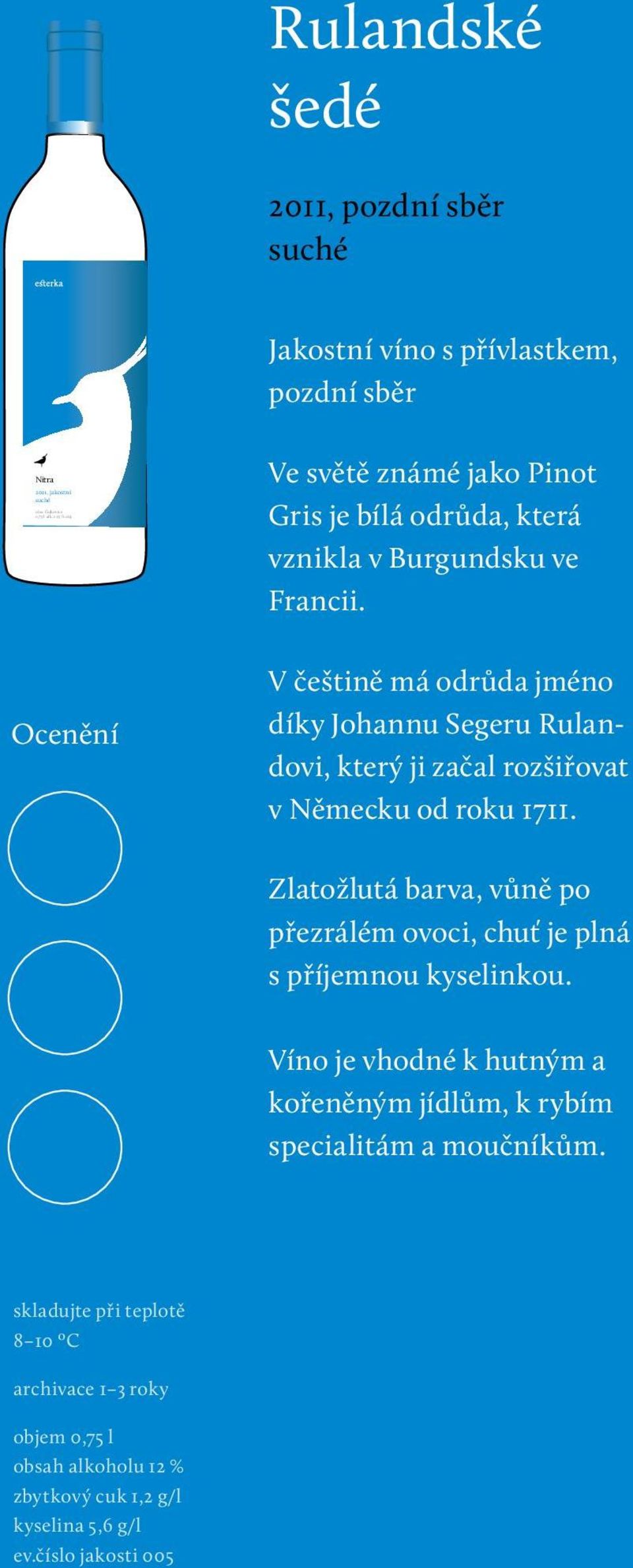 vznikla v Burgundsku ve Francii. V češtině má odrůda jméno díky Johannu Segeru Rulandovi, který ji začal rozšiřovat v Německu od roku 1711.