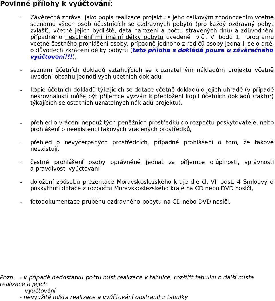 programu včetně čestného prohlášení osoby, případně jednoho z rodičů osoby jedná-li se o dítě, o důvodech zkrácení délky pobytu (tato příloha s dokládá pouze u závěrečného vyúčtování!